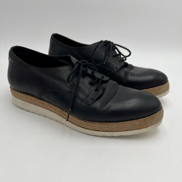 Minelli Lace Up Espidrille Sneaker Oxford EU 39 US 8.5 Black Leather Derby Shoes - Picture 1 of 8